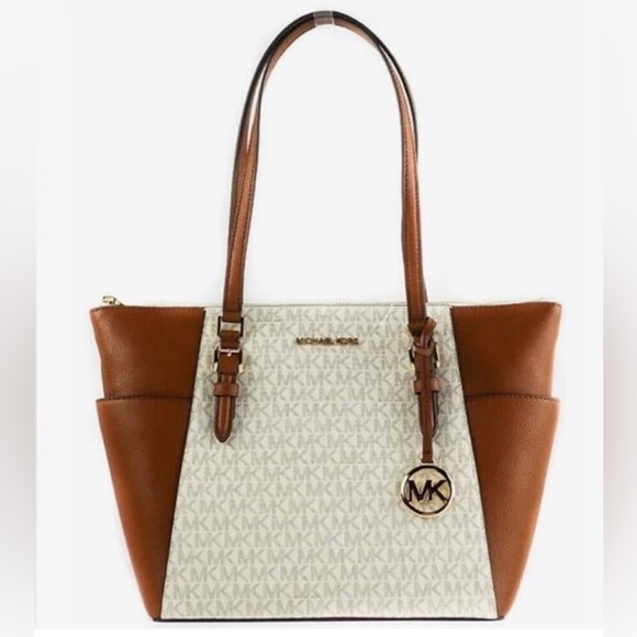 ⭐️Michael Kors Charlotte Large Logo and Leather Top Zip Tote Bag - Picture 1 of 10